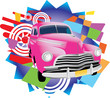 Vector illustration of vintage classic car with design elements