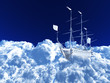 Illustration: white ship soaring in cumulus clouds against the blue sky white ship soaring in cumulus clouds against the blue sky