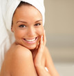 Closeup portrait of young beautiful woman after bath