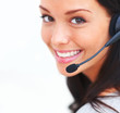 Closeup portrait of pretty young female with headphones