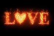 fiery word Love isolated over black