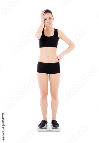 Photo: unhappy woman on scales unhappy woman on scales