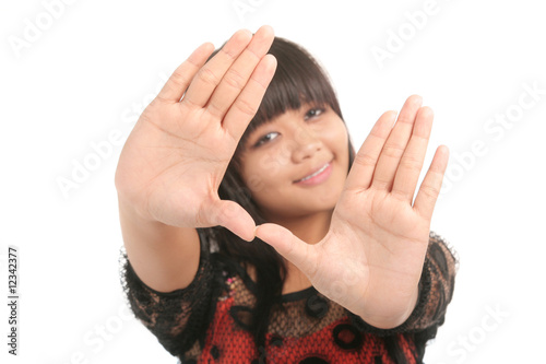 Photo: Sweet girl fitting hand on camera Sweet girl fitting hand on camera