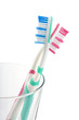 two colorful toothbrushes isolated