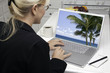 Woman In Kitchen Using Laptop - Vacation Woman In Kitchen Using Laptop - Vacation