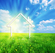 New home imagination on green meadow