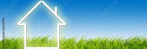 New home imagination on green meadow
