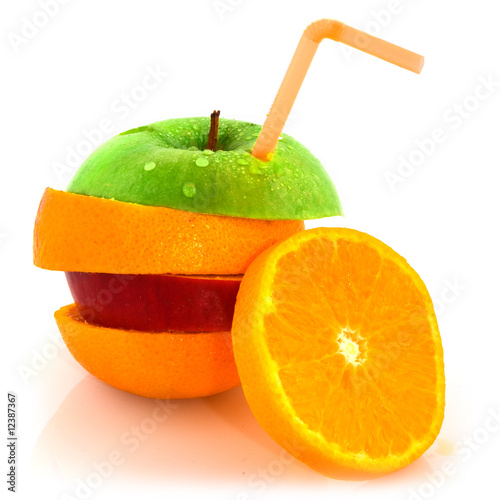 Juicy fruit with drinking straw