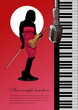 Piano with violin and microphone. Cover for notebook