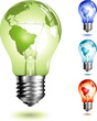 lighztbulb with world-map on its surface - four color-versions