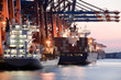 cargo ships in harbor loading freight containers