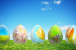 Colorful easter eggs in nature