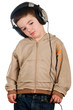 Boy listening to music on headphones