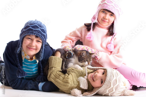 Photo: Children with their cat Children with their cat