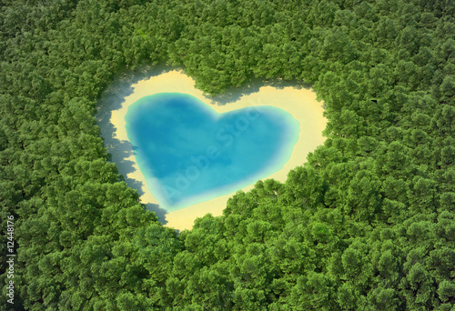 Heart-shaped pond in a tropical forest