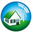 Little house with windmill globe icon