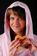 woman with hamburger