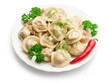 Boiled Ravioli with red pepper over white background Boiled Ravioli with red pepper over white background