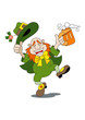 A leprechaun is dancing with beer