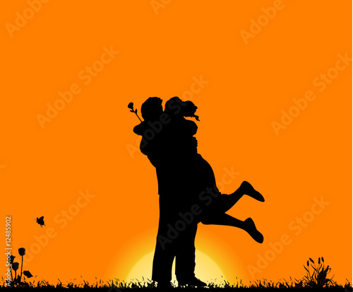 couple kissing silhouette image. Couple silhouette on sunset