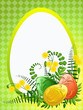 Easter greetings card with chocolate eggs and mimosa