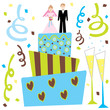 Retro Wedding cake and champagne