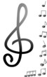 vector illustration of treble clef and different notes