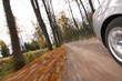 Car driving on country road.