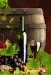 Red wine still life with cask