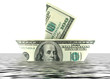 100 dollars bill ship in the water