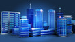 Ville moderne bleue de nuit 3D architecture Ville moderne bleue de nuit 3D architecture