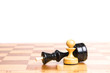 Two chessmen on a chessboard, white background
