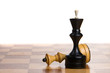 Two chessmen on a chessboard, white background