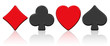 the four signs of poker on a white background and reflection