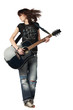 Teenager girl playing an acoustic guitar, isolated on white