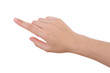 Hand pointing isolated on white. Caucasian female.