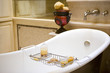 Bathtub in Front of Mirrored Bathroom Wall