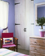 Double Closet Doors with Black Hinges in Bedroom