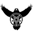 Vector raven or crow in grunge style with pentagram