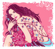 Beautiful woman with bunch of roses