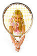 top view of smiling young woman with tennis racket