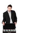 Croupier with poker chips tempting for a game