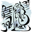 vector illustration with contrabass player in grunge style vector illustration with contrabass player in grunge style