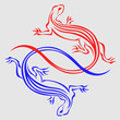 Two lizards linked by tails for tattoo