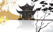 Chinese pagoda abstract background, traditional painting, vector Chinese pagoda abstract background, traditional painting, vector