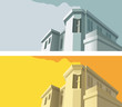 Old-fashioned building in two color variant, vector illustration Old-fashioned building in two color variant, vector illustration