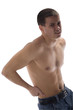 Sporty Man Holding Pain Low Back Isolated on White  Background