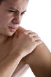 Sporty Man Holding Pain Shoulder Isolated on White  Background