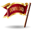Download icon on vector flag button Download icon on vector flag button