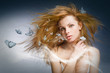 Portrait beautiful young woman with butterfly